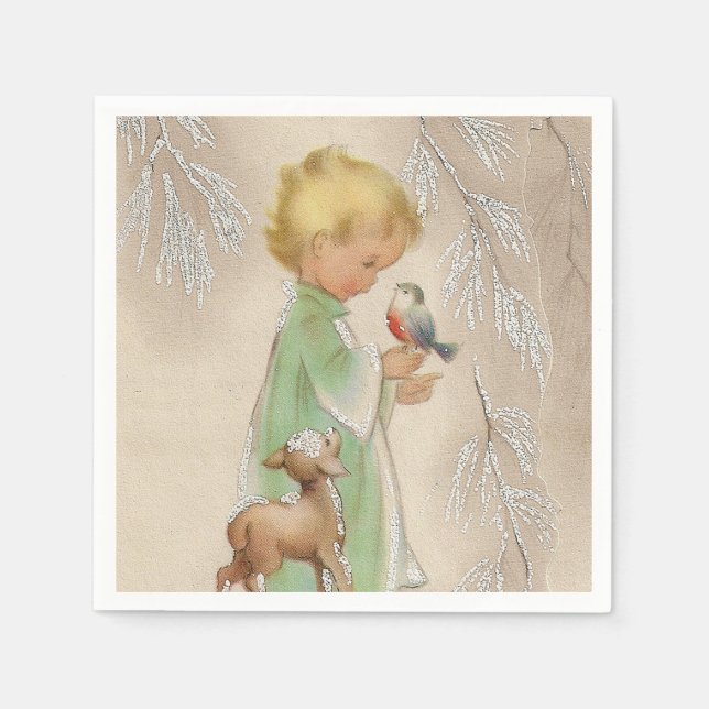 Retro-Jahrgang Weihnachtsfeiertag Serviette (Vorderseite)