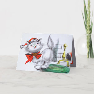 Retro-Jahrgang Weihnachtskatze hinzufügen Stimmung Feiertagskarte