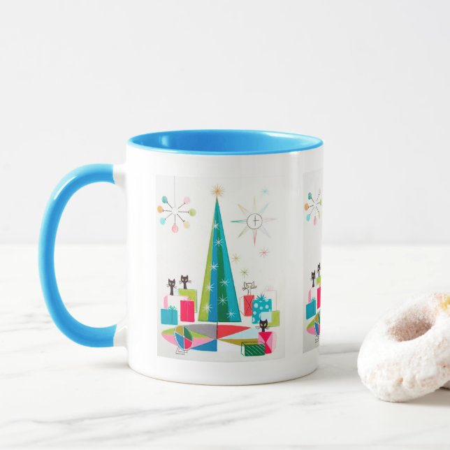 Retro-Jahrgang Weihnachtskatzen Urlaub Tasse (Mit Donut)