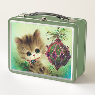 Retro-Jahrgang Weihnachtskatzenfest Metall Brotdose