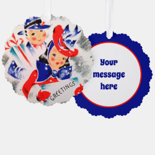 Retro-Jahrgang Weihnachtspaar hinzufügen Nachricht Ornament Karte