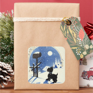 Retro-Jahrgang Weihnachtsschmuck Hund Quadratischer Aufkleber