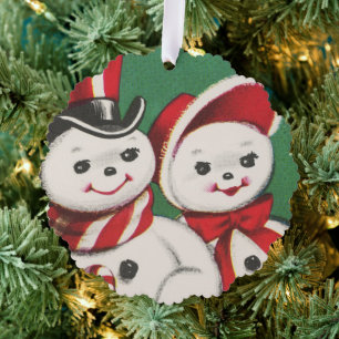 Retro-Jahrgang Weihnachtsschnee Paar hinzufügen Na Ornament Karte