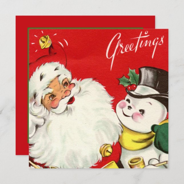 Retro-Jahrgang Weihnachtsschneemann Santa Party Einladung (Vorne/Hinten)