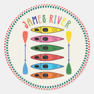 Retro James River Kayaking T - Shirt Runder Aufkleber