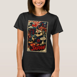 Retro-Japan-Katze-Sushi-Plakat mit Ukiyo-inspirier T-Shirt