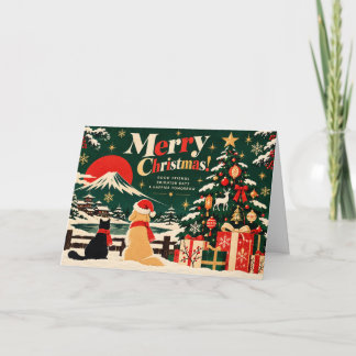 Retro Japanese Christmas Card with Mount Fuji Karte