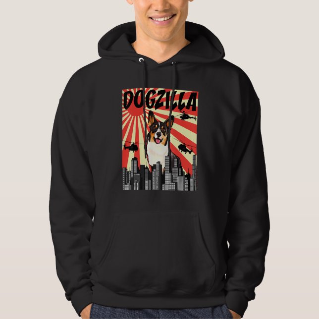 Retro Japanese Dogzilla Cardigan Welsh Corgi Hoodie (Vorderseite)