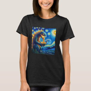 Retro Japanisch Kaiju Eating Ramen Starry Night Pa T-Shirt