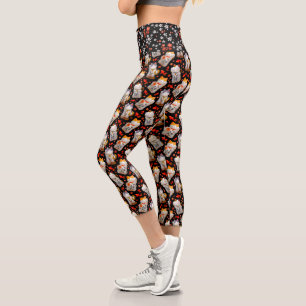 Retro Japanisch Maneki Neko Cat und Koi Capri Leggings