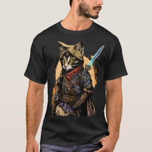 Retro Japanisch Samurai Cat Bushido Warrior Sword  T-Shirt