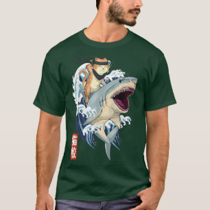 Retro Japanisch Samurai Kat Shark Vintag Kanagawa T-Shirt