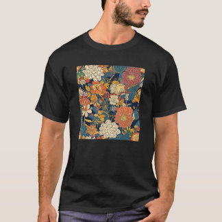 Retro japanische Blume Woodblock Abstrakt Floral P T-Shirt