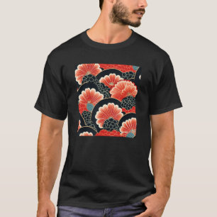 Retro japanische Blume Woodblock Abstrakt Floral P T-Shirt