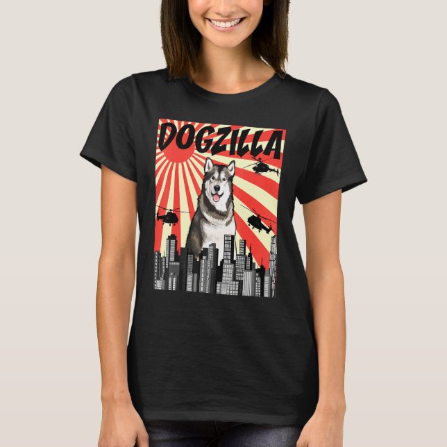 Retro Japanischer Dogzilla Alaskan Malamute T-Shirt (Vorderseite)