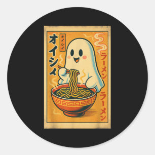 Retro Japanischer Geist Eating Ramen Kawaii Art Runder Aufkleber