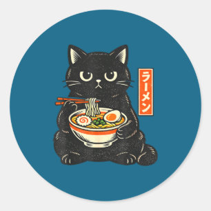 Retro japanischer kawaii Ramen-Katze die Nudeln is Runder Aufkleber