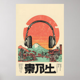 Retro-Japanischer Kopfhörer-Kunstprint - Vintage-M Poster