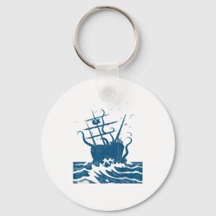Retro Japanischer Oktopus Kraken Bewerten Schiff V Schlüsselanhänger