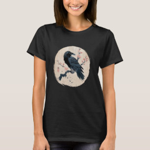 Retro-Japanischer Rabe Krähe Vogel Schwarze Kunst T-Shirt