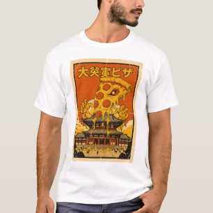 Retro-Japanisches Kaiju-Pizza-Monster-Tempel-Art T-Shirt