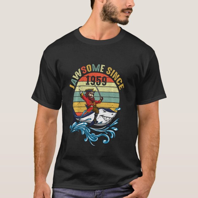 Retro Jawsome 1959 60th Birthday Pirate Shark T-Shirt (Vorderseite)