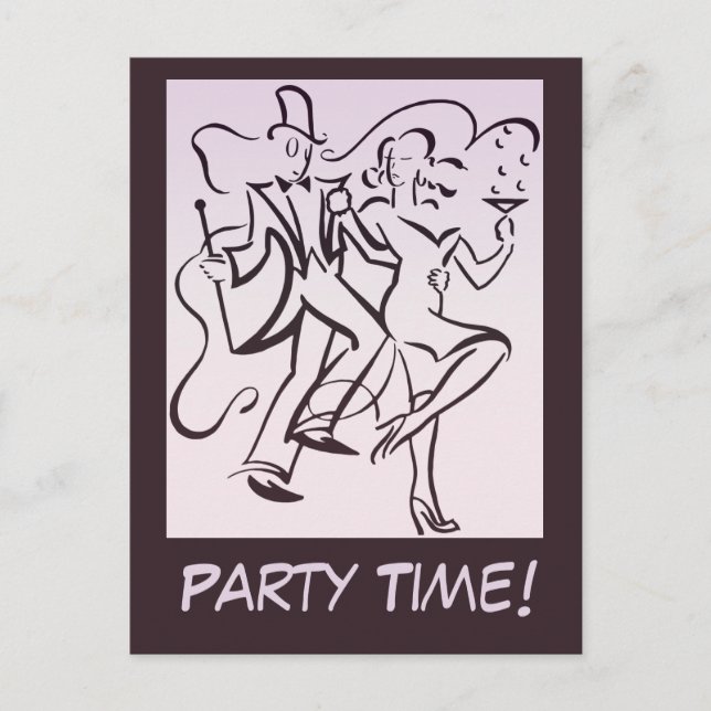 Retro Jazz Age Line Art Deko Pärchen tanzen Party Postkarte (Vorderseite)