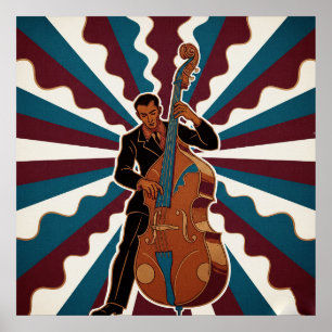 Retro-Jazz-Bassist-Poster Vintage-Musikcharakter Poster