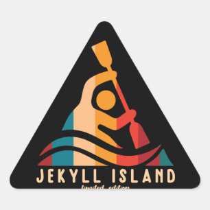 Retro Jekyll Island Kayaking Dreieckiger Aufkleber