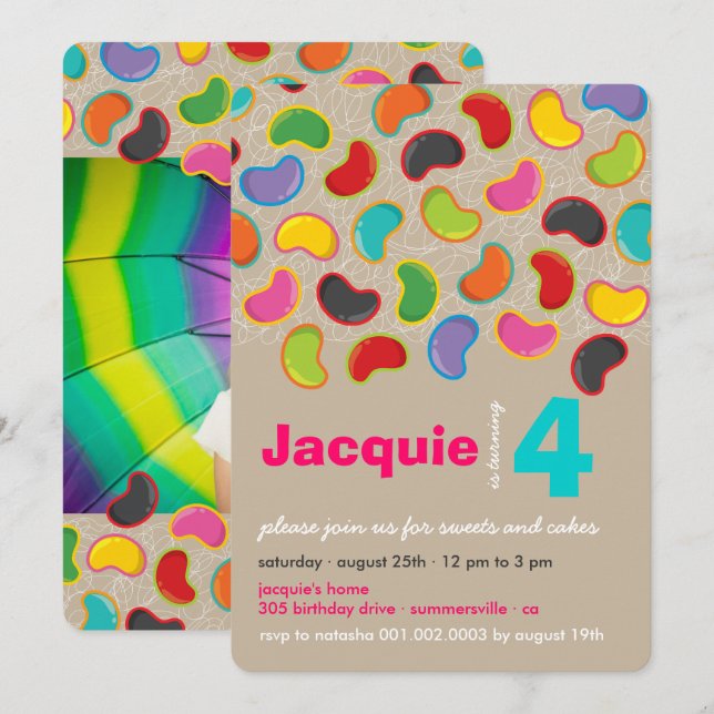 Retro JellybobohnenPop Sweet Candy Whimsical Gebur Einladung (Vorne/Hinten)