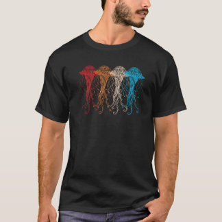 Retro Jellyfish 70er Ocean Sea Beach Tiere T-Shirt