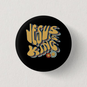 Retro Jesus ist König Christlich Groovy Retro Hipp Button