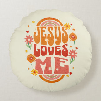 Retro-„Jesus liebt mich“-christliche Kunst – Groov Rundes Kissen