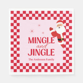 Retro Jingle And Mingle Christmas Checkerboard Red Serviette