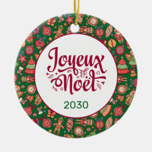 Retro Joyeux Weihnachten Personalisiert Keramik Ornament
