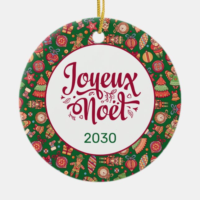 Retro Joyeux Weihnachten Personalisiert Keramik Ornament (Vorne)