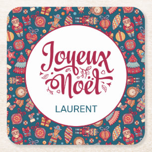 Retro Joyeux Weihnachten Personalisiert Rechteckiger Pappuntersetzer