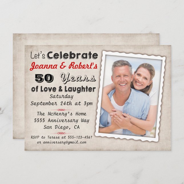 Retro-Jubiläum-Party Einladung mit Foto (Vorne/Hinten)