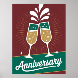 Retro-Jubiläums-Grafik mit funkelndem Champagner Poster