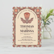 Retro-Jugendstil-Blumen-Hochzeitseinladung QR