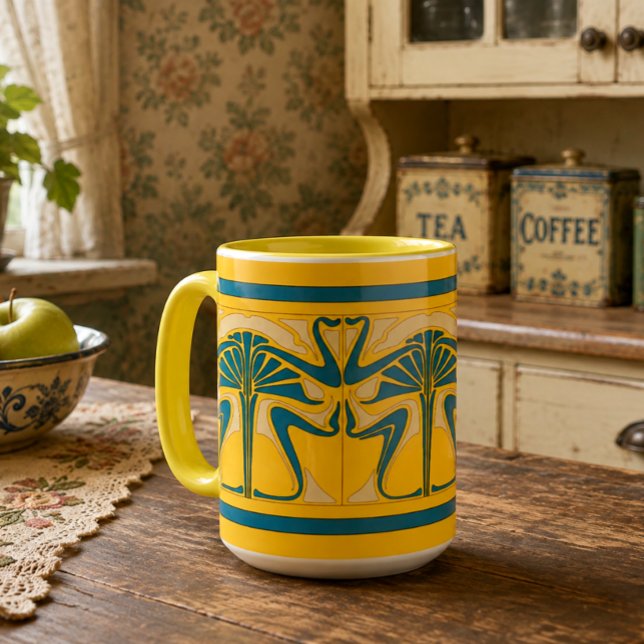 Retro-Jugendstil-Blumenornament-Friesmuster Tasse (Von Creator hochgeladen)