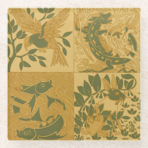 Retro-Jugendstil-Tier-Natur-Ästhetik-Kunst Glasuntersetzer