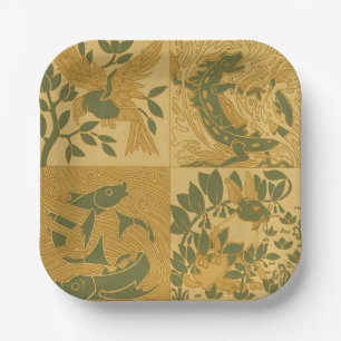 Retro Jugendstil Tier Natur Ästhetische Kunst Pappteller