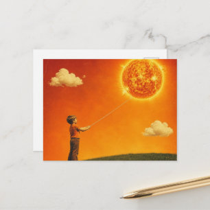 Retro-Junge fängt den Sonnenschein Surrealistische Postkarte