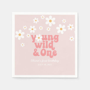 Retro Junge Wilde Eine Daisy Blumen 1. Geburtstag Serviette