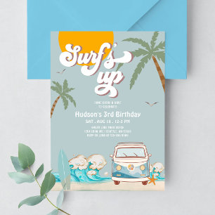 Retro-Jungen-Surf's-Up-Surfing-Geburtstagsfeier Einladung