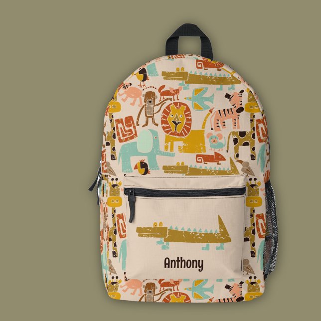 Retro Jungle Tiere Niedlich Gemustert Bedruckter Rucksack (Von Creator hochgeladen)