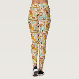 Retro Jungle Tiere Niedlich Gemustert Leggings