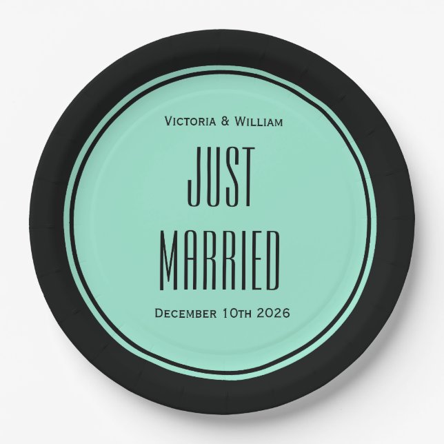 Retro-Just Married-Hochzeitspapierteller  Pappteller (Vorderseite)