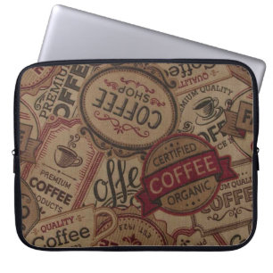 Retro-Kaffee-Etiketten-Collage-Laptop-Hülle Laptopschutzhülle